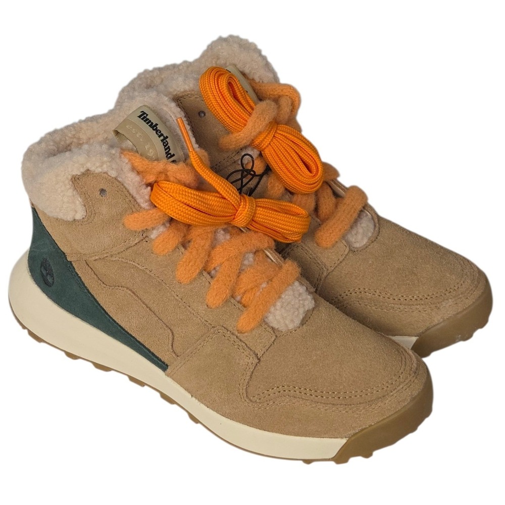 Timberland High Top Sneaker Boots Womens 9 Beige Suede Sherpa Retro Swift New